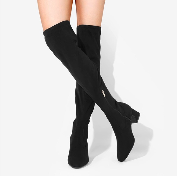 Black Suede Over the Knee Boots Size 7.5 - Picture 1 of 9